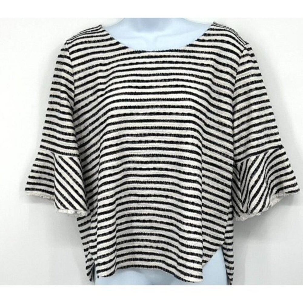 Green Envelope XL Top Blue/White Stripe Boat Neck Bell Sleeve Coastal Nautical